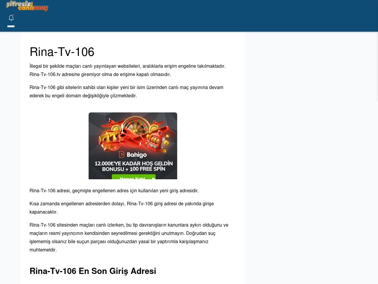 Rina-Tv-106 Giriş Linki - Şifresiz canlı maç izle