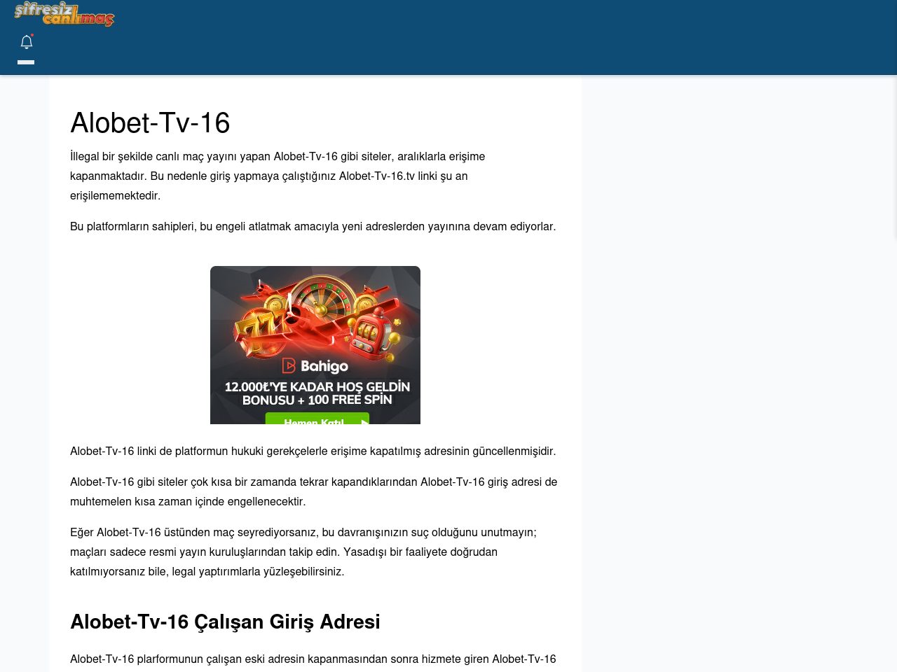 Alobet-Tv-16 Giriş Linki - Şifresiz canlı maç izle