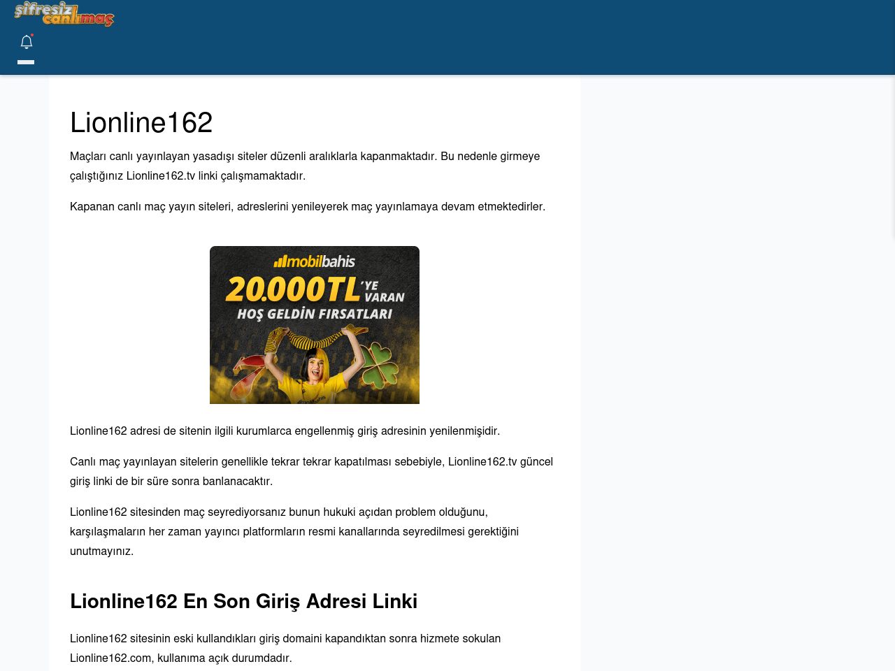 Lionline162 Maç İzle - Şifresiz canlı maç izle