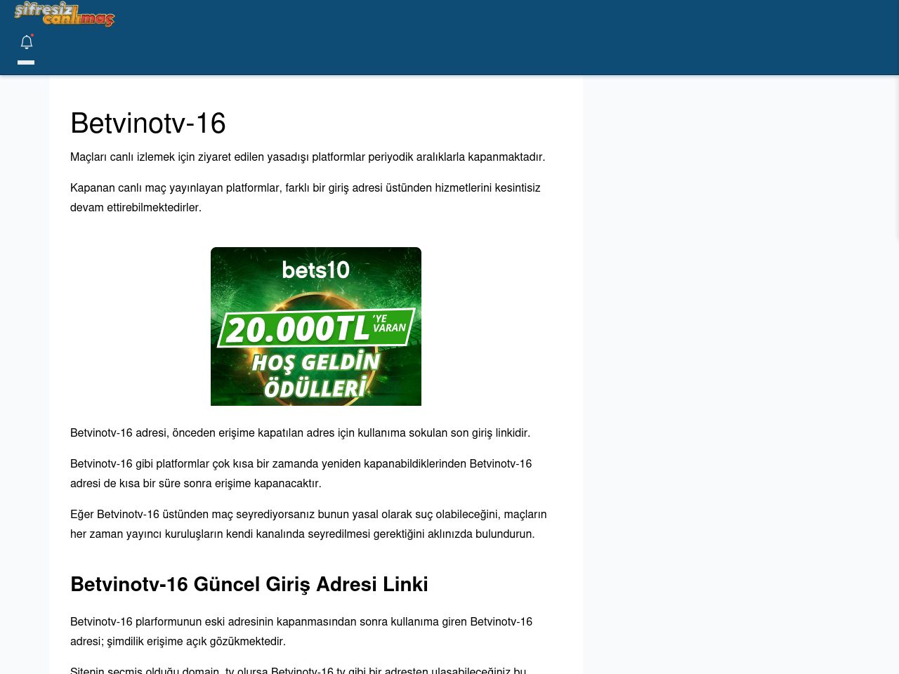 Betvinotv-16 Maç İzle - Şifresiz canlı maç izle