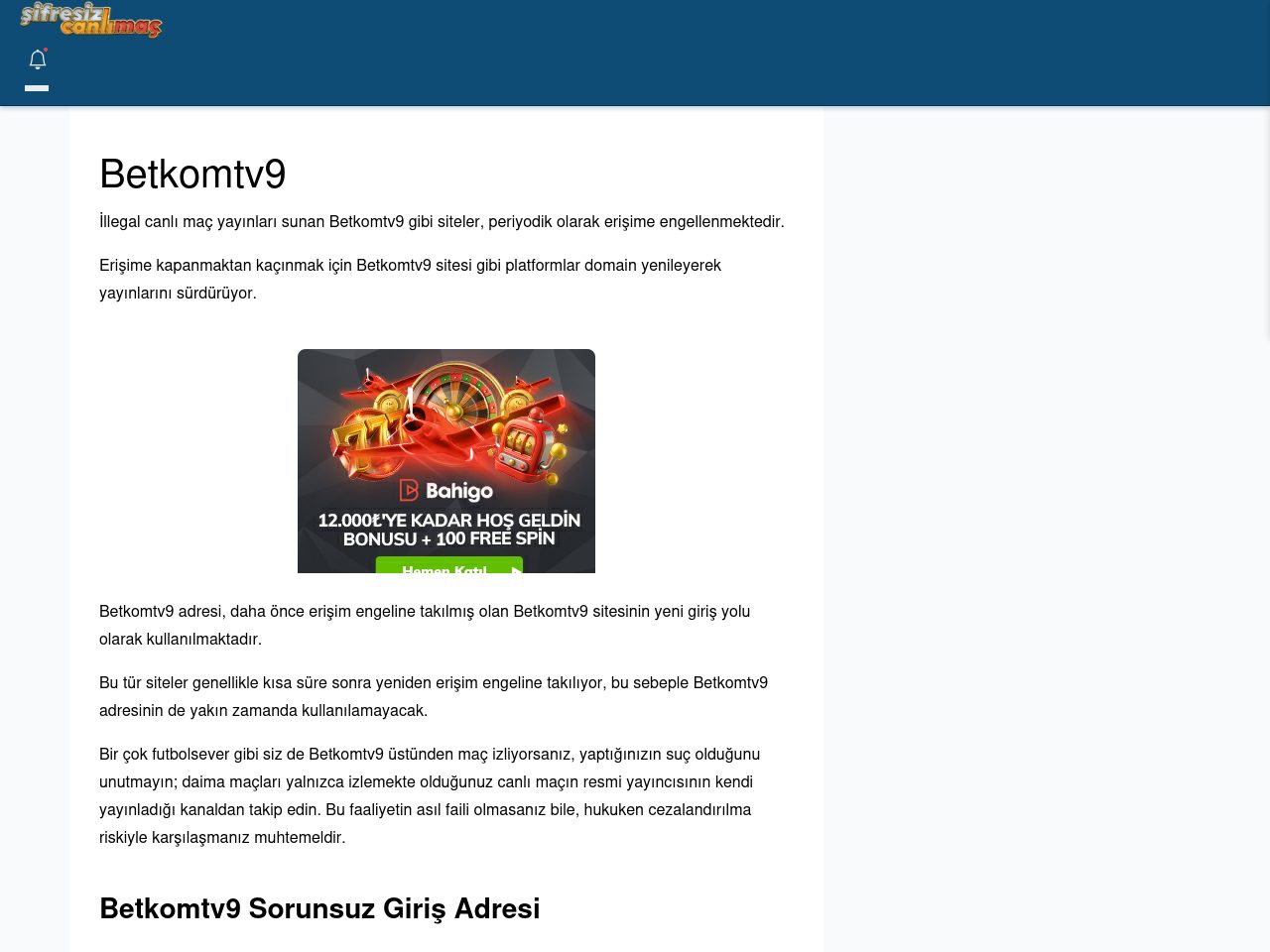 Betkomtv9 Canlı Maç - Şifresiz canlı maç izle