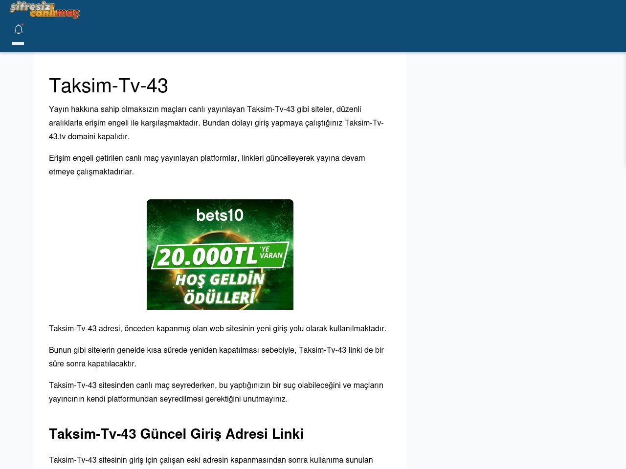 Taksim-Tv-43 Güncel Giriş - Şifresiz canlı maç izle