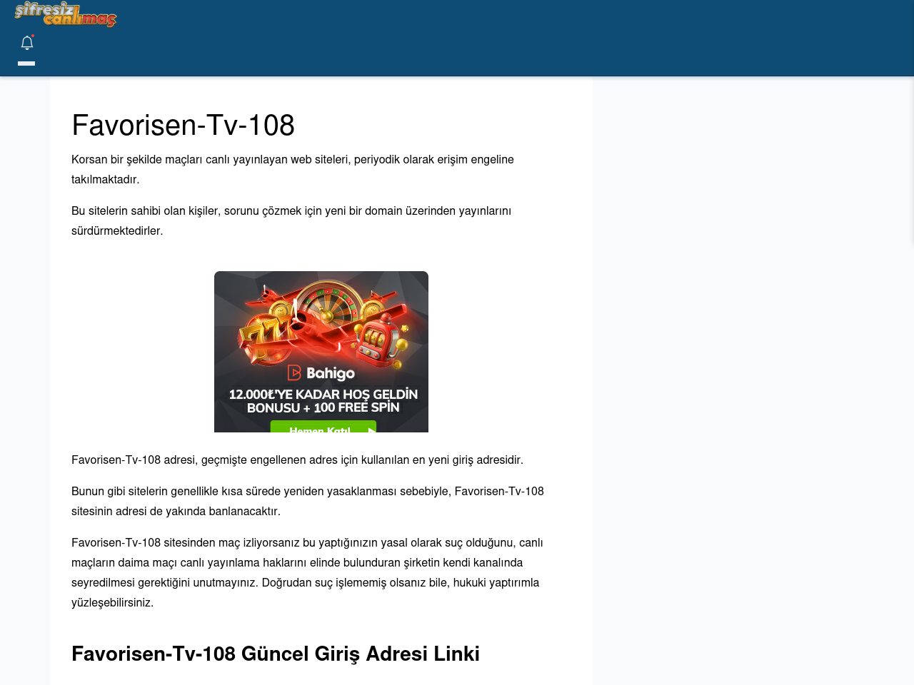 Favorisen-Tv-108 Giriş Linki - Şifresiz canlı maç izle