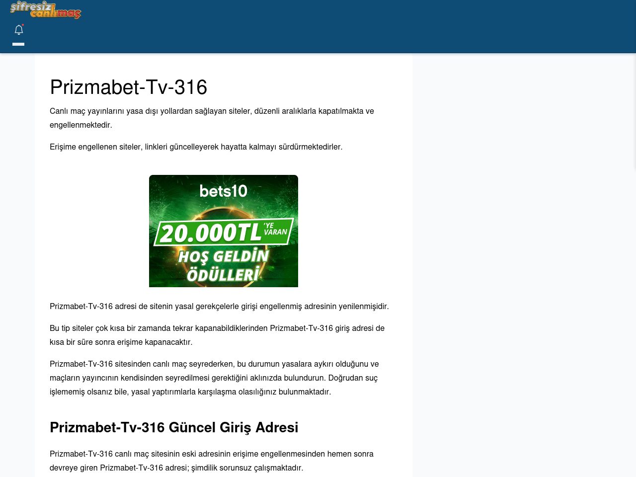 Prizmabet-Tv-316 Canlı Maç İzle - Şifresiz canlı maç izle