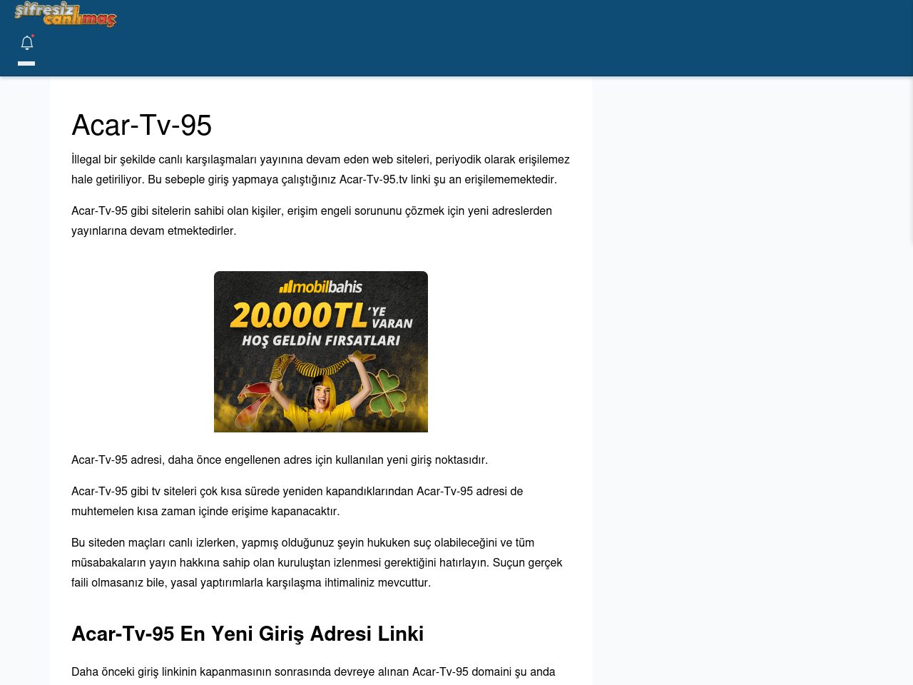 Acar-Tv-95 Canlı Maç İzle - Şifresiz canlı maç izle