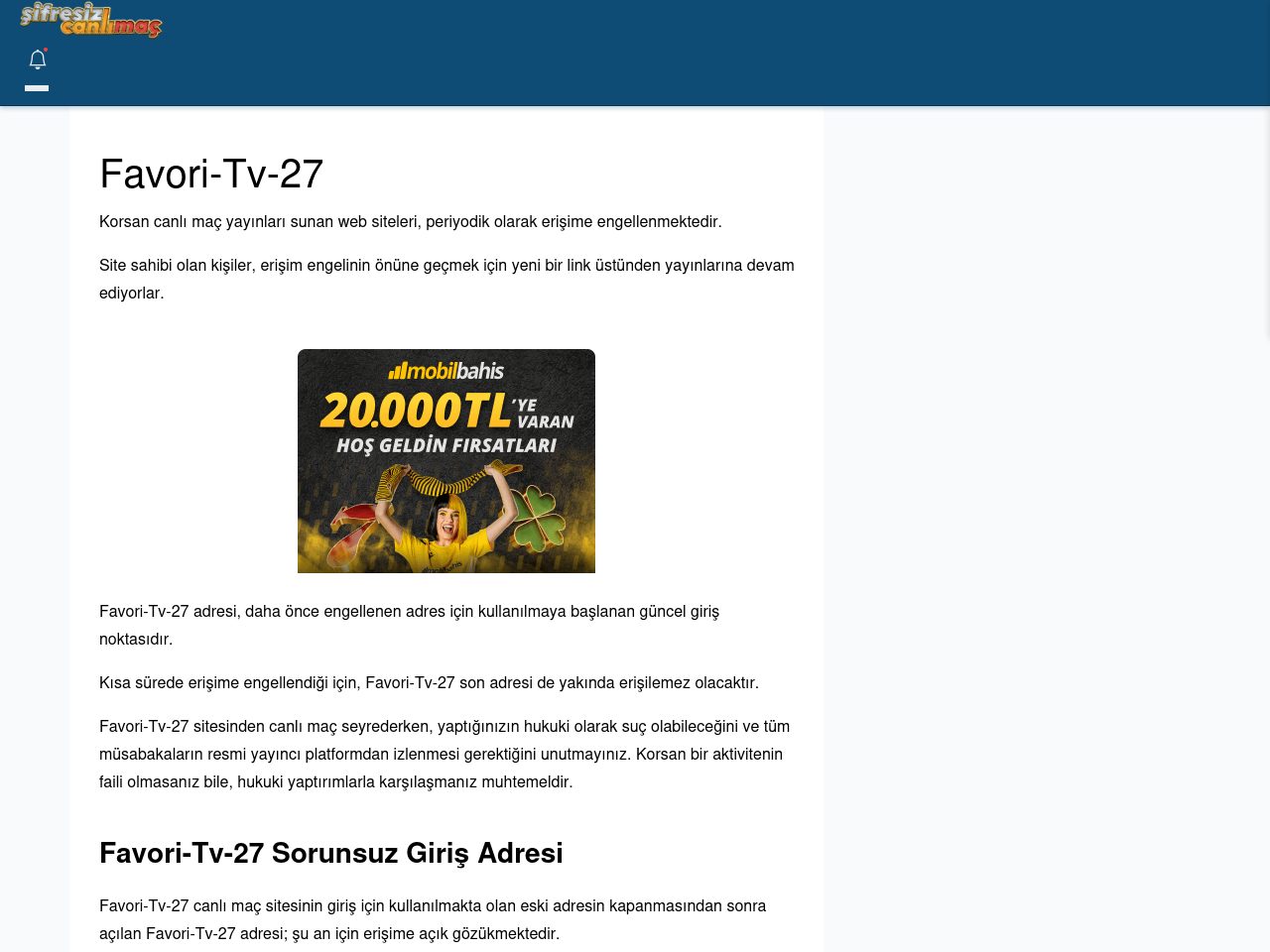 Favori-Tv-27 Giriş Linki - Şifresiz canlı maç izle