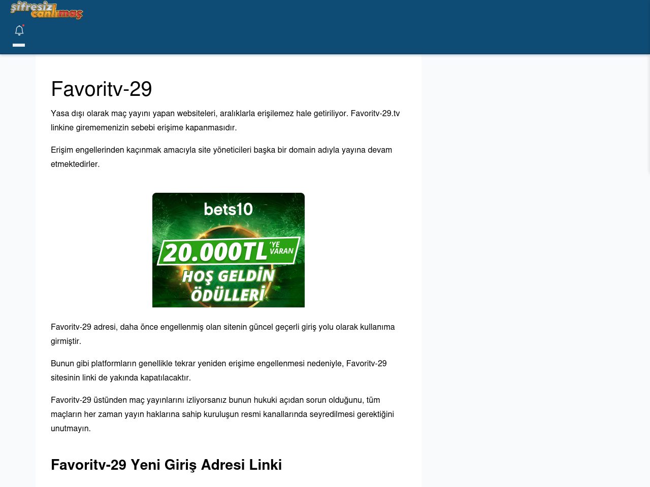 Favoritv-29 Maç İzle - Şifresiz canlı maç izle