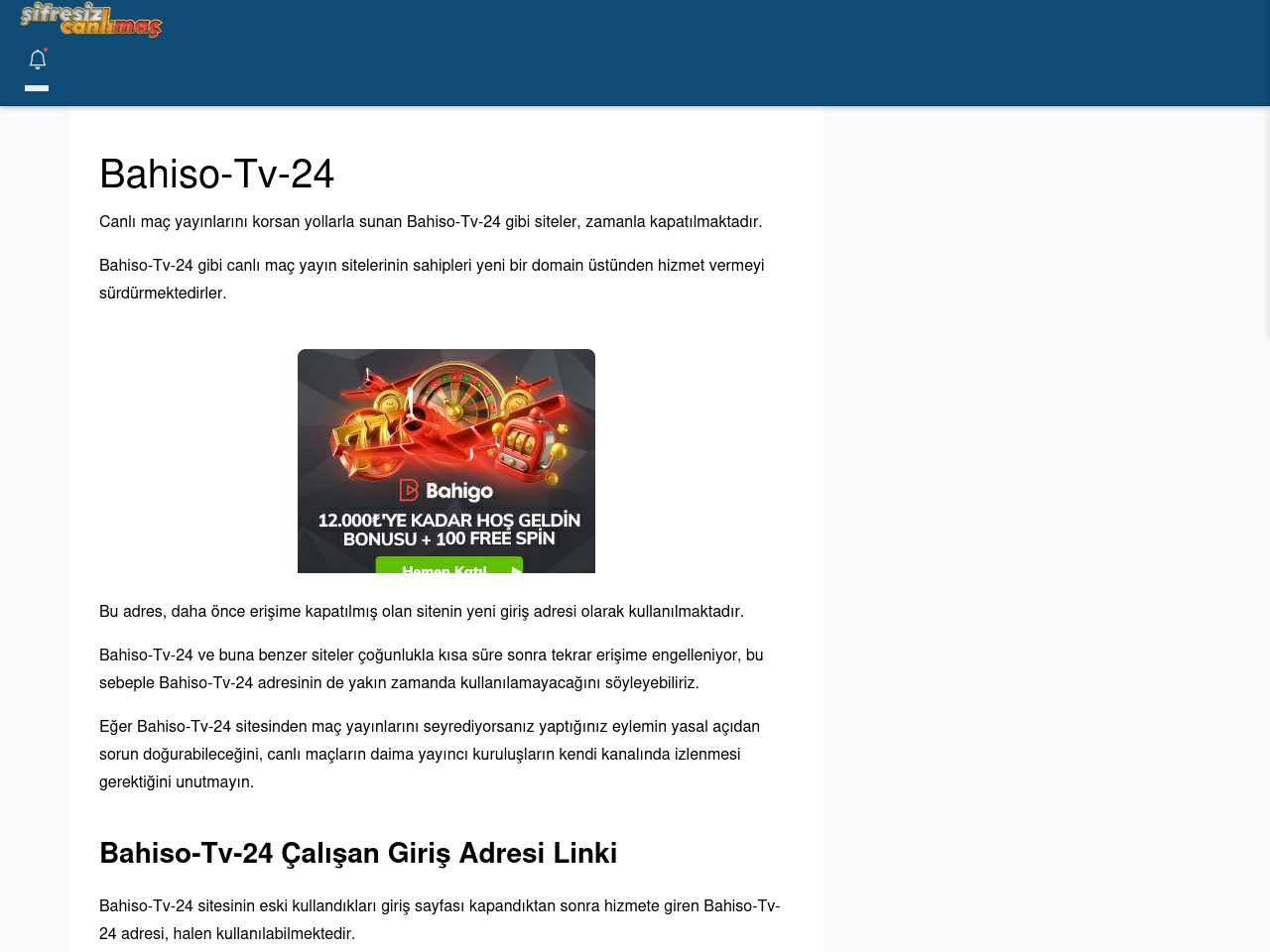 Bahiso-Tv-24 Canlı Maç - Şifresiz canlı maç izle