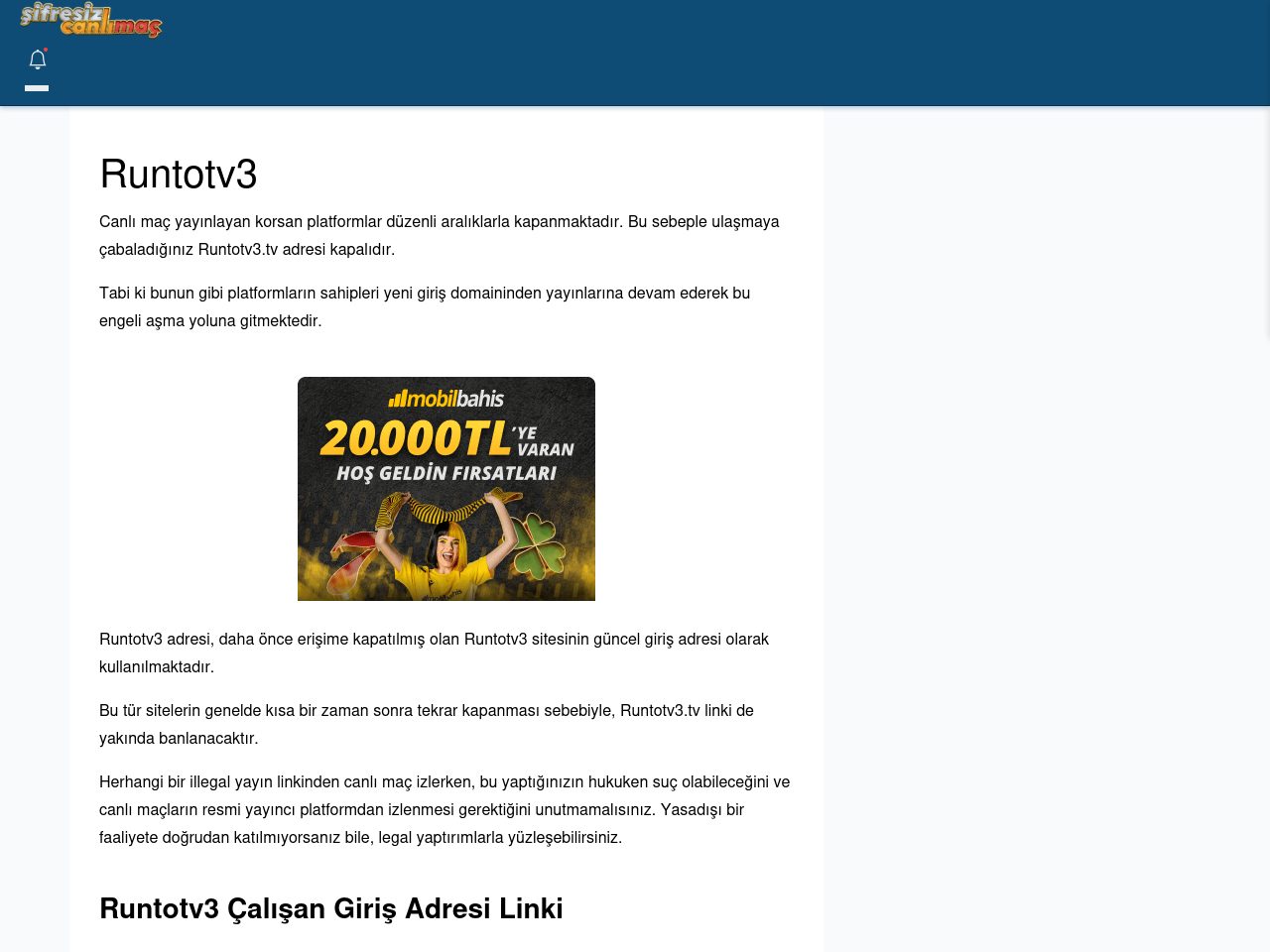 Runtotv3 Güncel Giriş - Şifresiz canlı maç izle