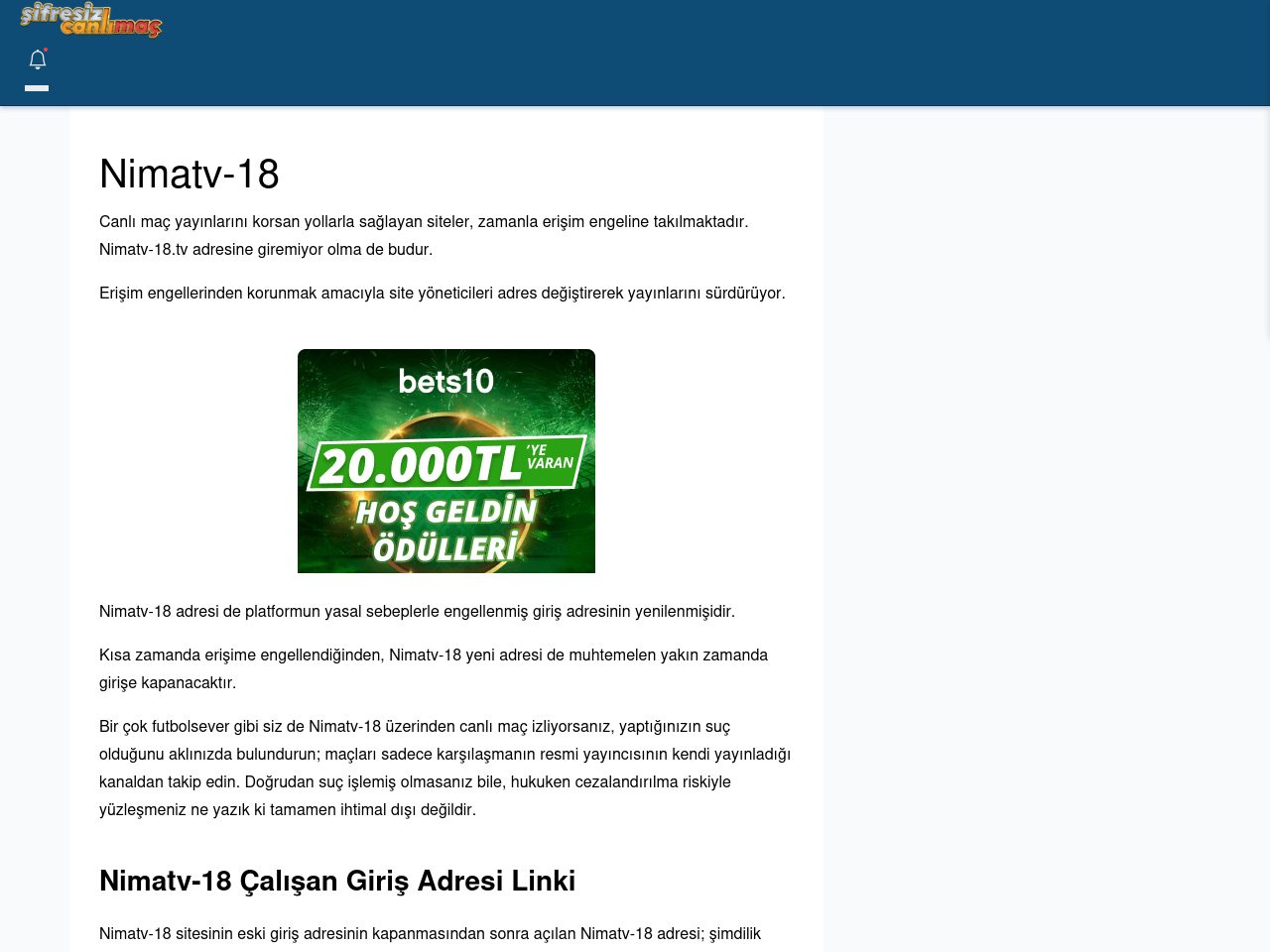 Nimatv-18 Giriş Linki - Şifresiz canlı maç izle