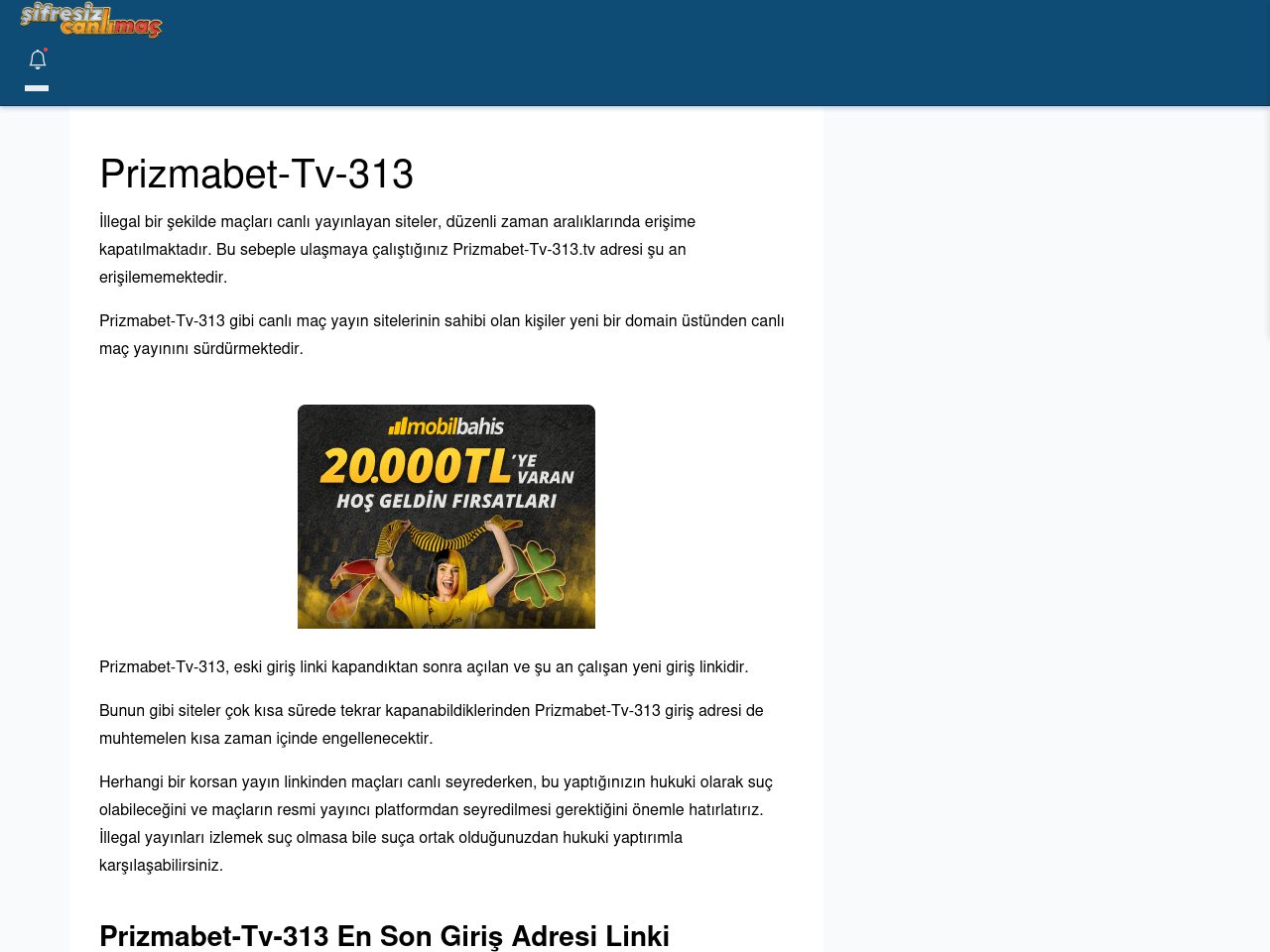 Prizmabet-Tv-313 Giriş Linki - Şifresiz canlı maç izle