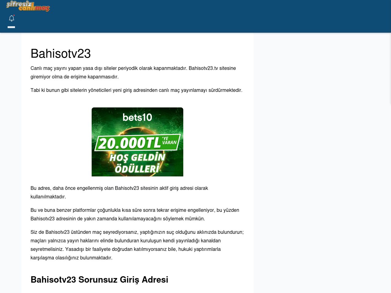 Bahisotv23 Canlı Maç - Şifresiz canlı maç izle