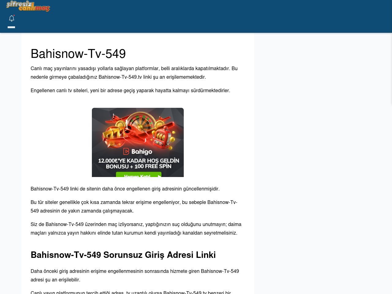 Bahisnow-Tv-549 Canlı Maç İzle - Şifresiz canlı maç izle