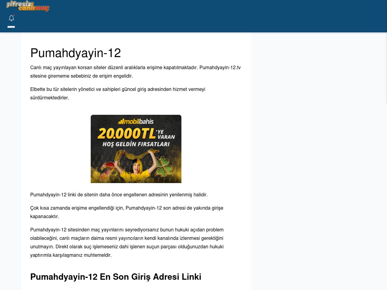 Pumahdyayin-12 Güncel Giriş - Şifresiz canlı maç izle