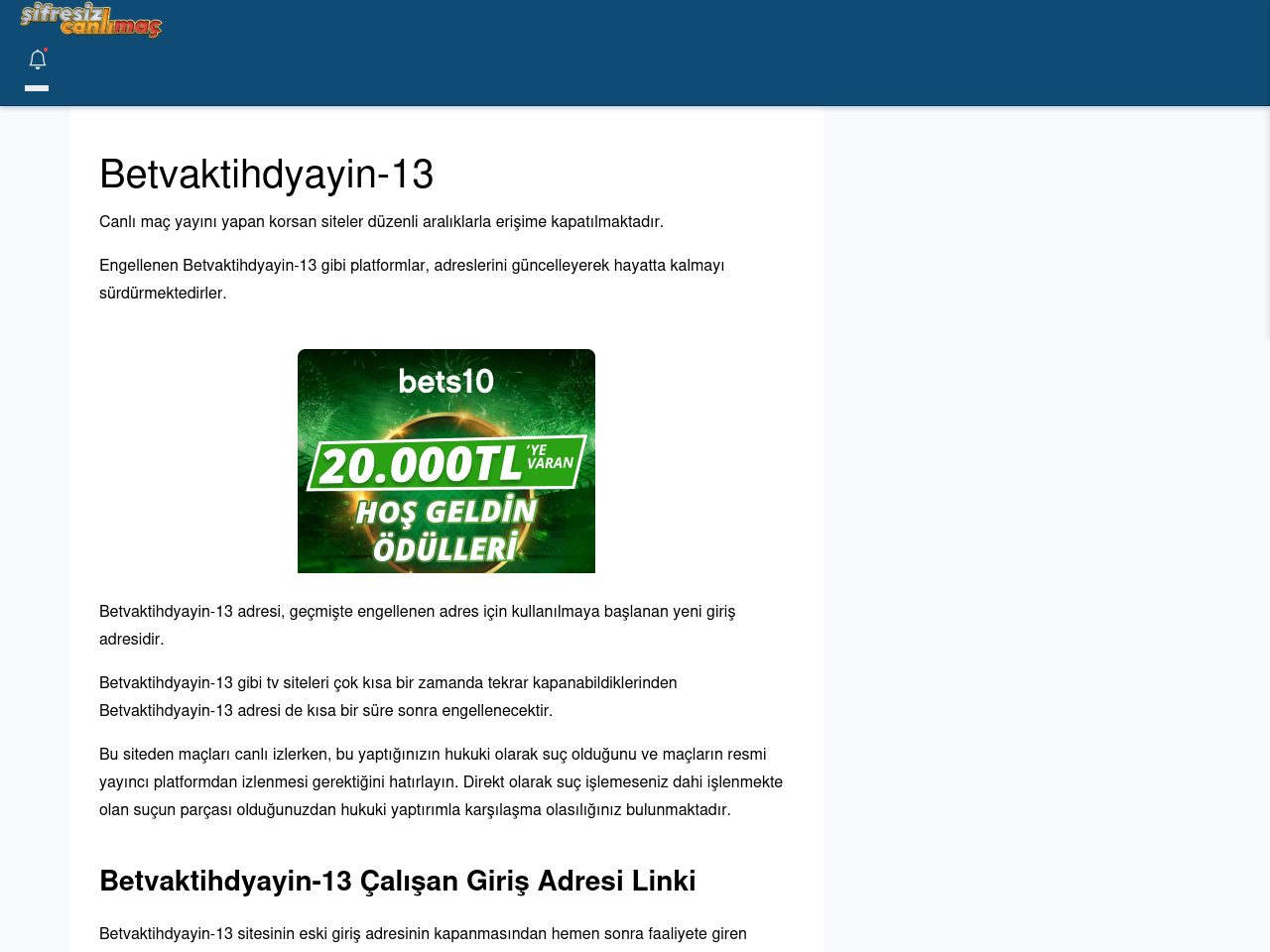 Betvaktihdyayin-13 Giriş Linki - Şifresiz canlı maç izle