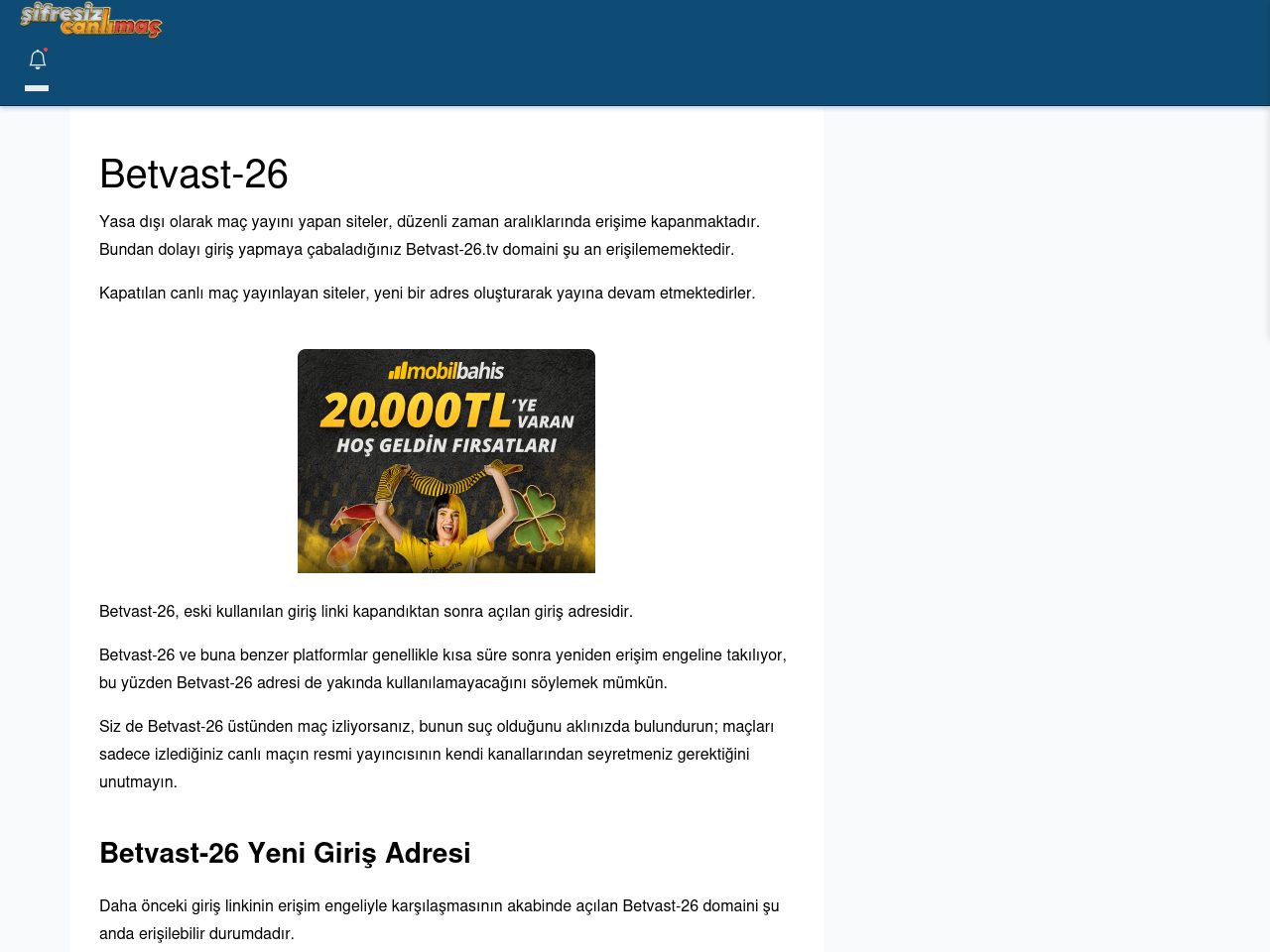 Betvast-26 Canlı Maç İzle - Şifresiz canlı maç izle