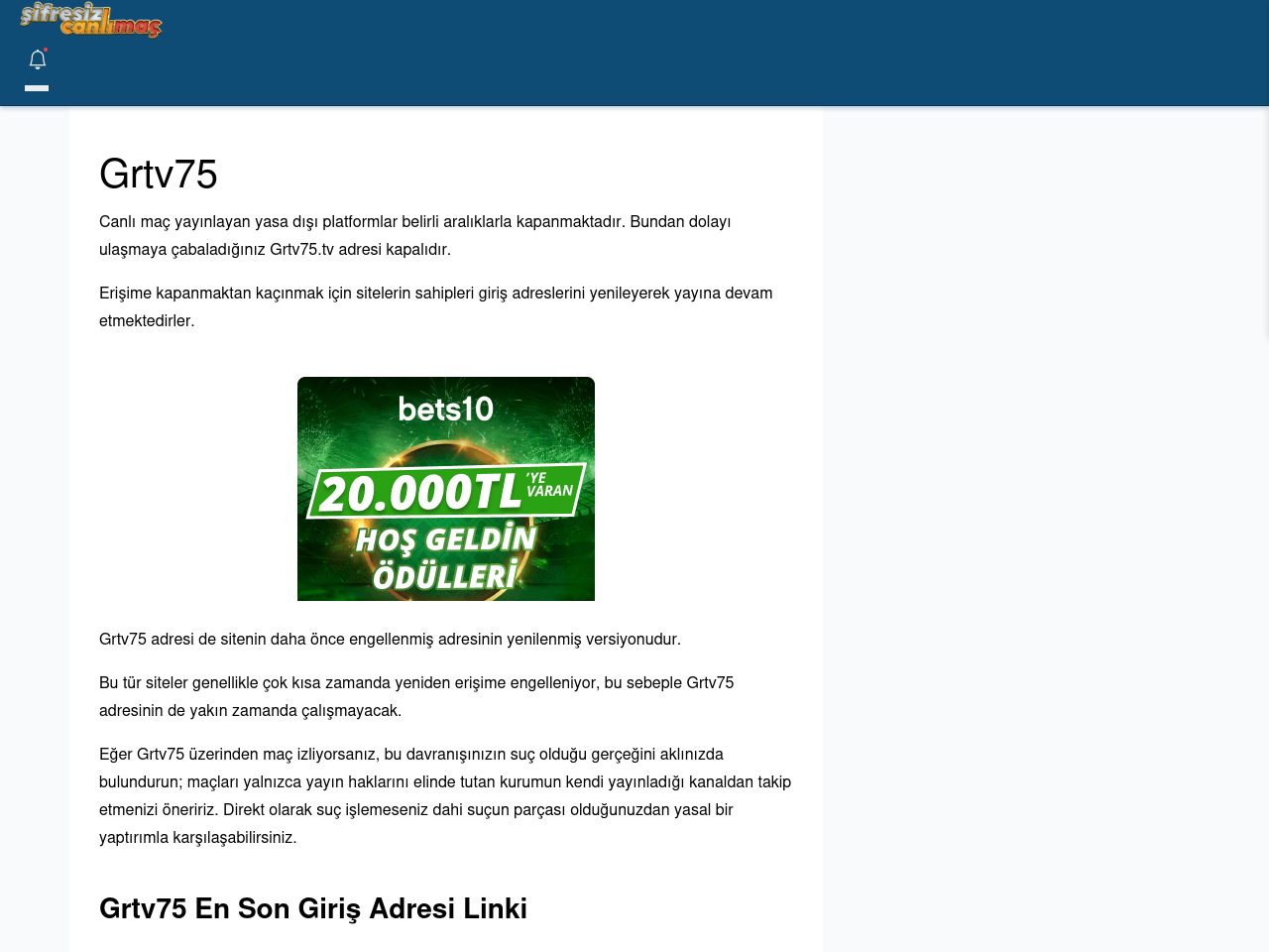 Grtv75 Maç İzle - Şifresiz canlı maç izle