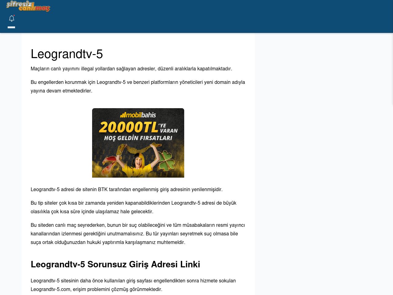 Leograndtv-5 Giriş Linki - Şifresiz canlı maç izle