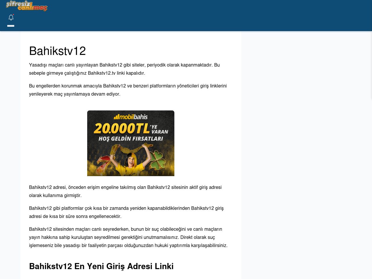 Bahikstv12 Canlı Maç - Şifresiz canlı maç izle