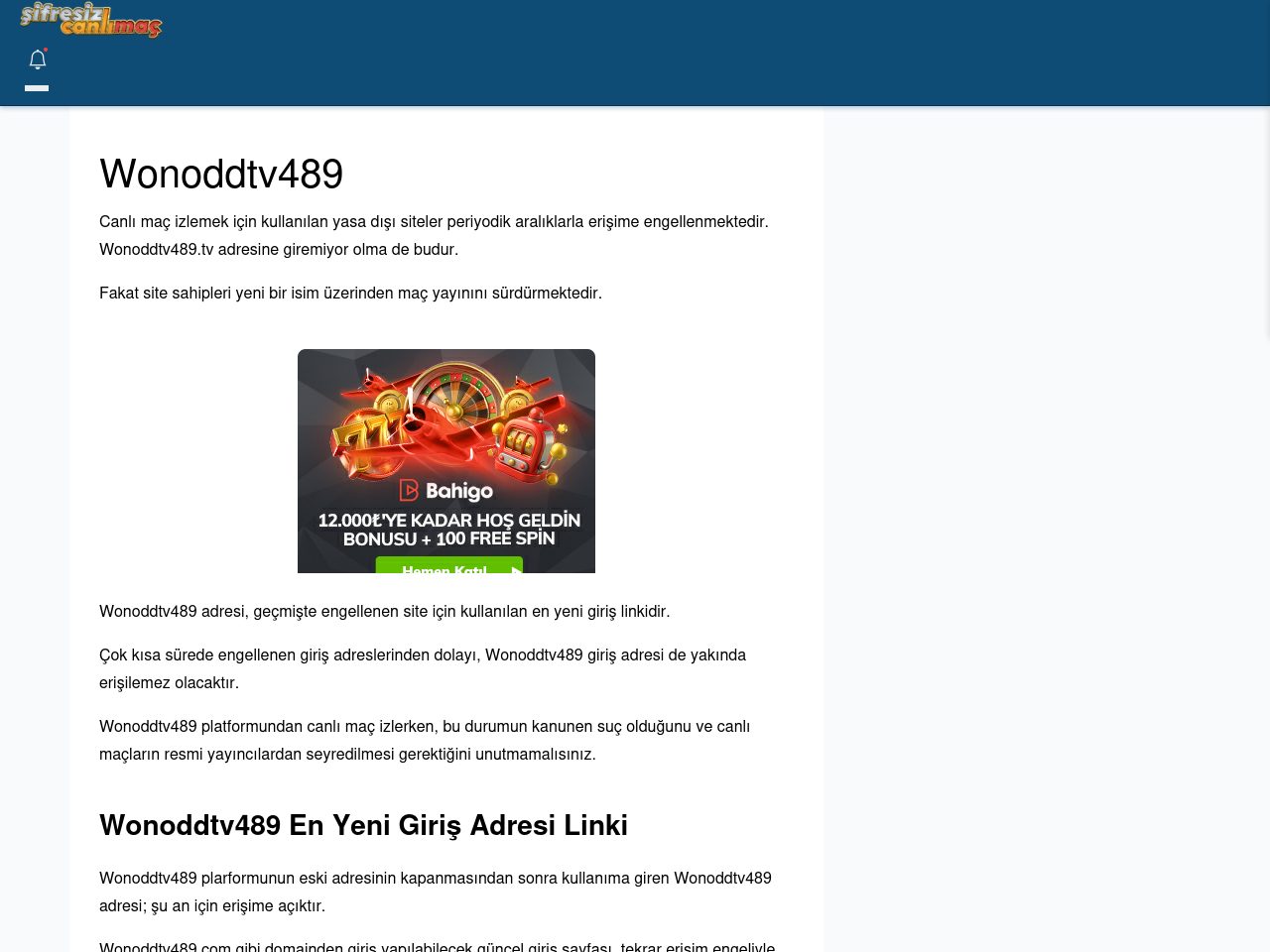 Wonoddtv489 Canlı Maç İzle - Şifresiz canlı maç izle