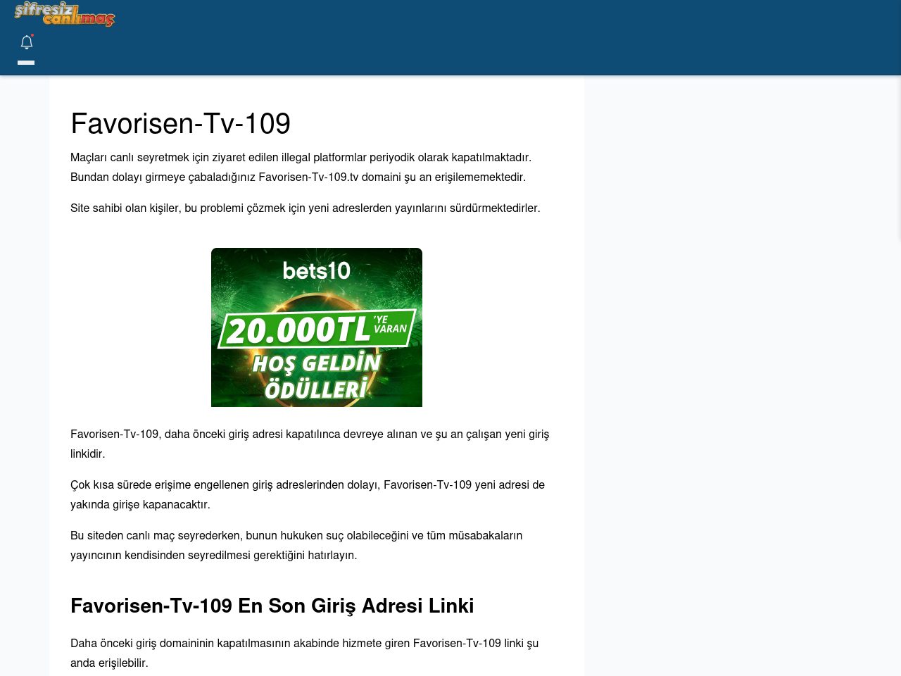 Favorisen-Tv-109 Canlı Maç İzle - Şifresiz canlı maç izle