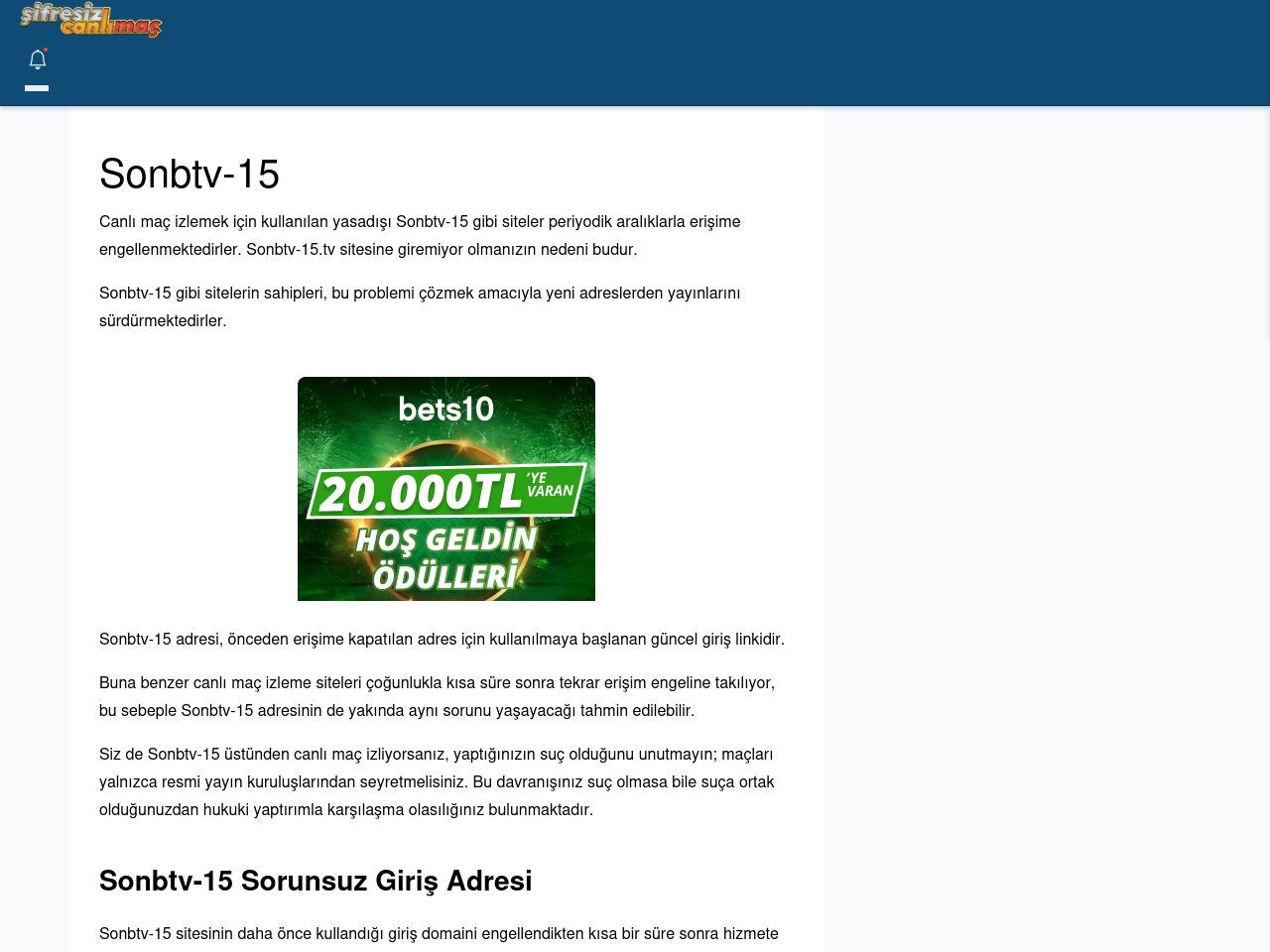 Sonbtv-15 Giriş Linki - Şifresiz canlı maç izle