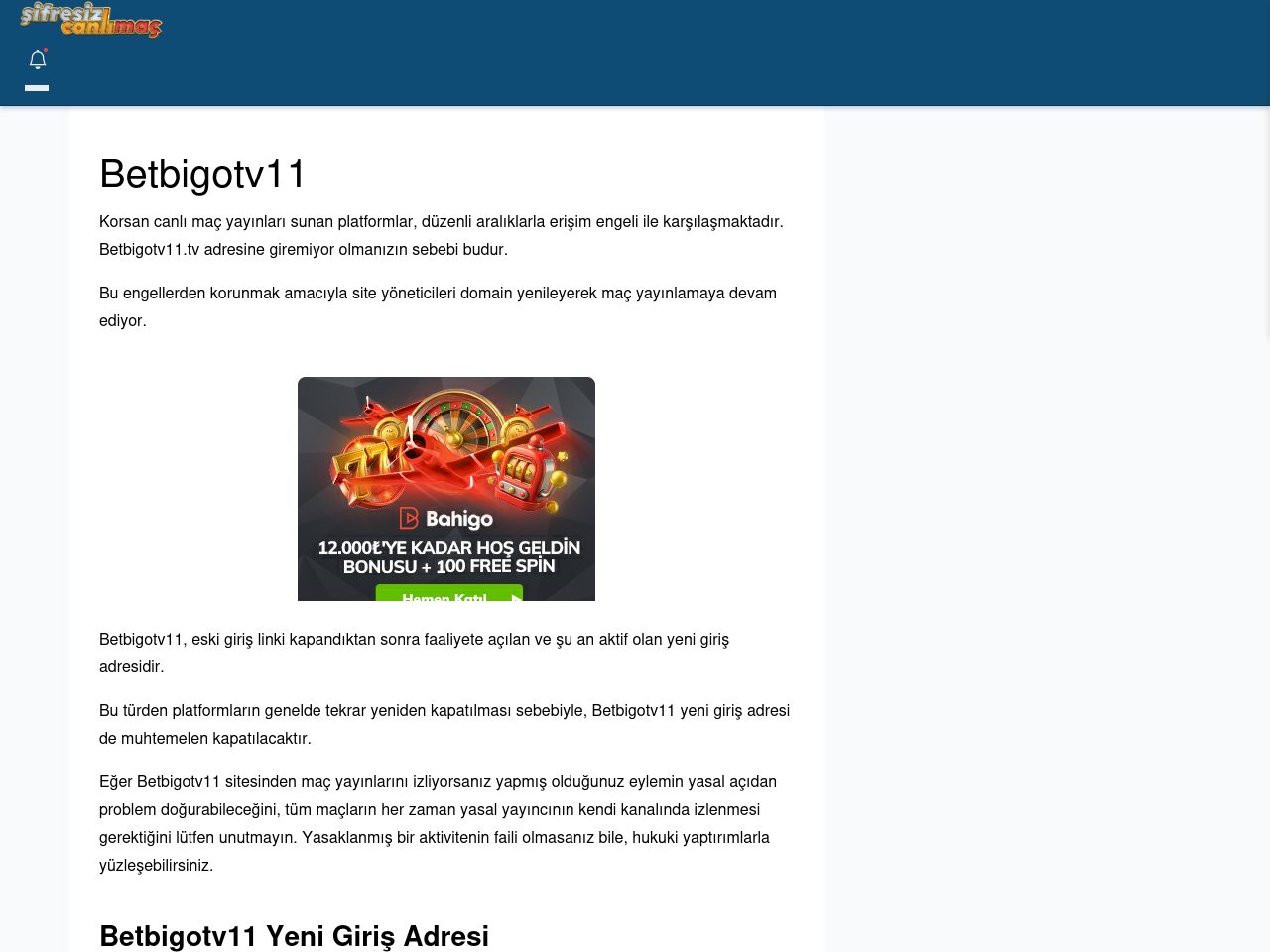 Betbigotv11 Canlı Maç İzle - Şifresiz canlı maç izle