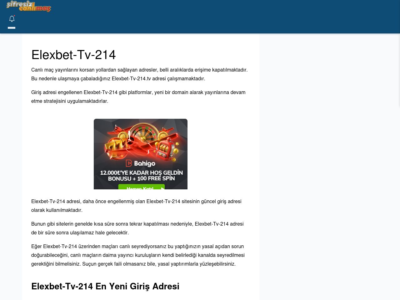 Elexbet-Tv-214 Giriş Linki - Şifresiz canlı maç izle