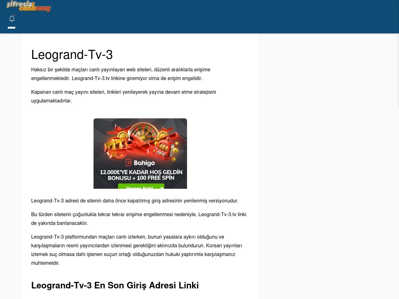 Leogrand-Tv-3 Maç İzle - Şifresiz canlı maç izle