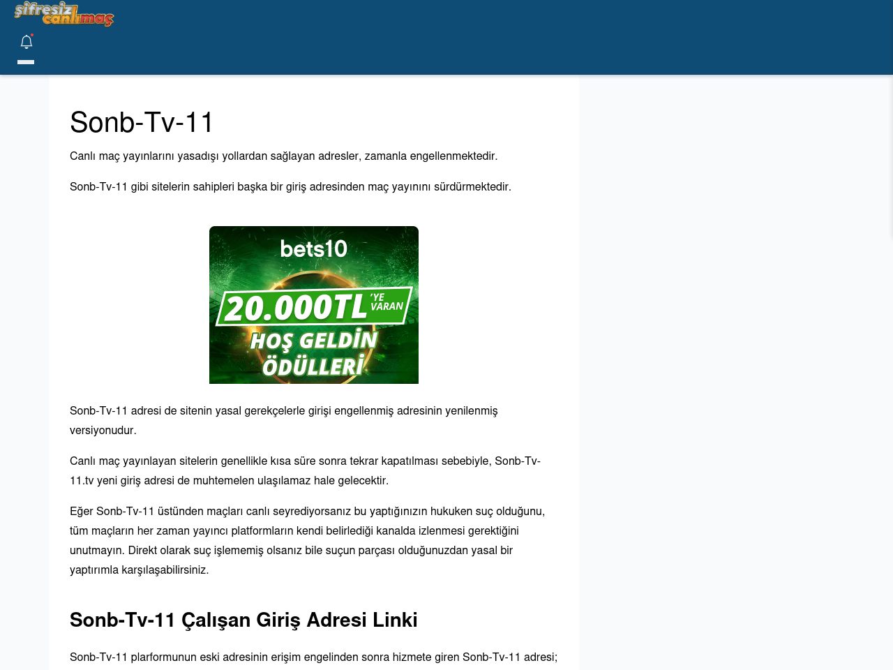 Sonb-Tv-11 Canlı Maç İzle - Şifresiz canlı maç izle