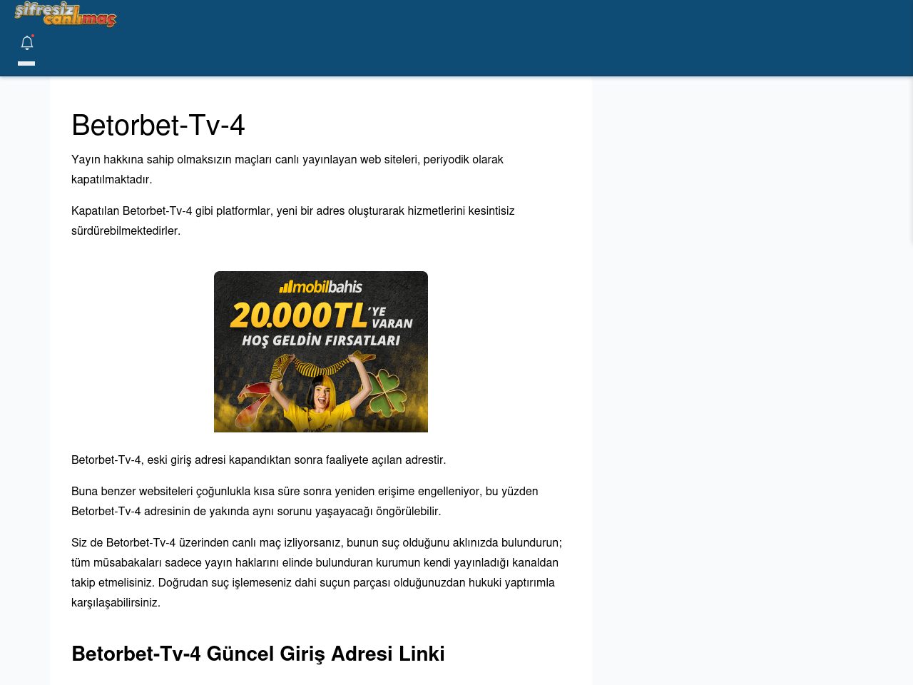 Betorbet-Tv-4 Giriş Linki - Şifresiz canlı maç izle