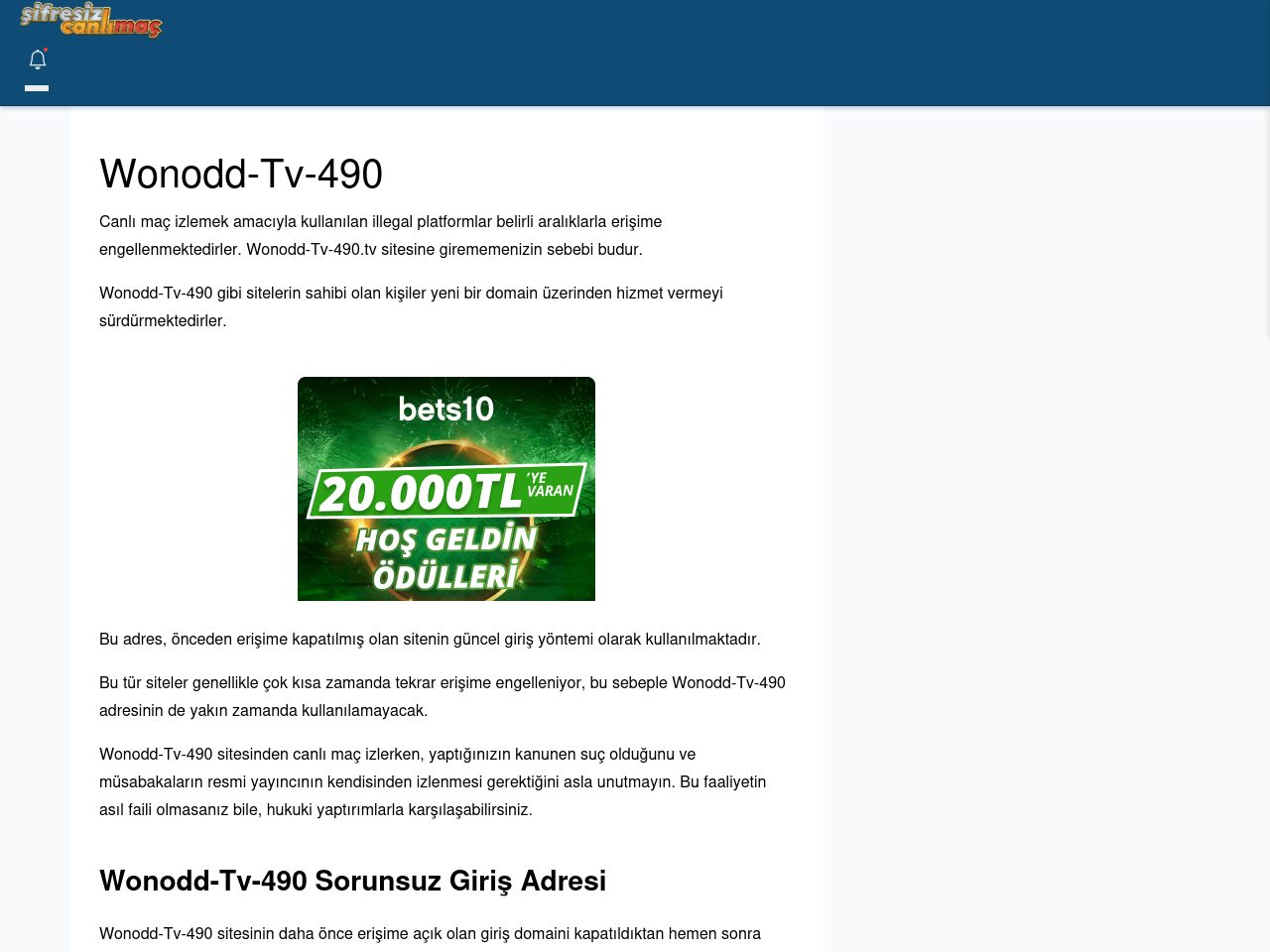 Wonodd-Tv-490 Giriş Linki - Şifresiz canlı maç izle