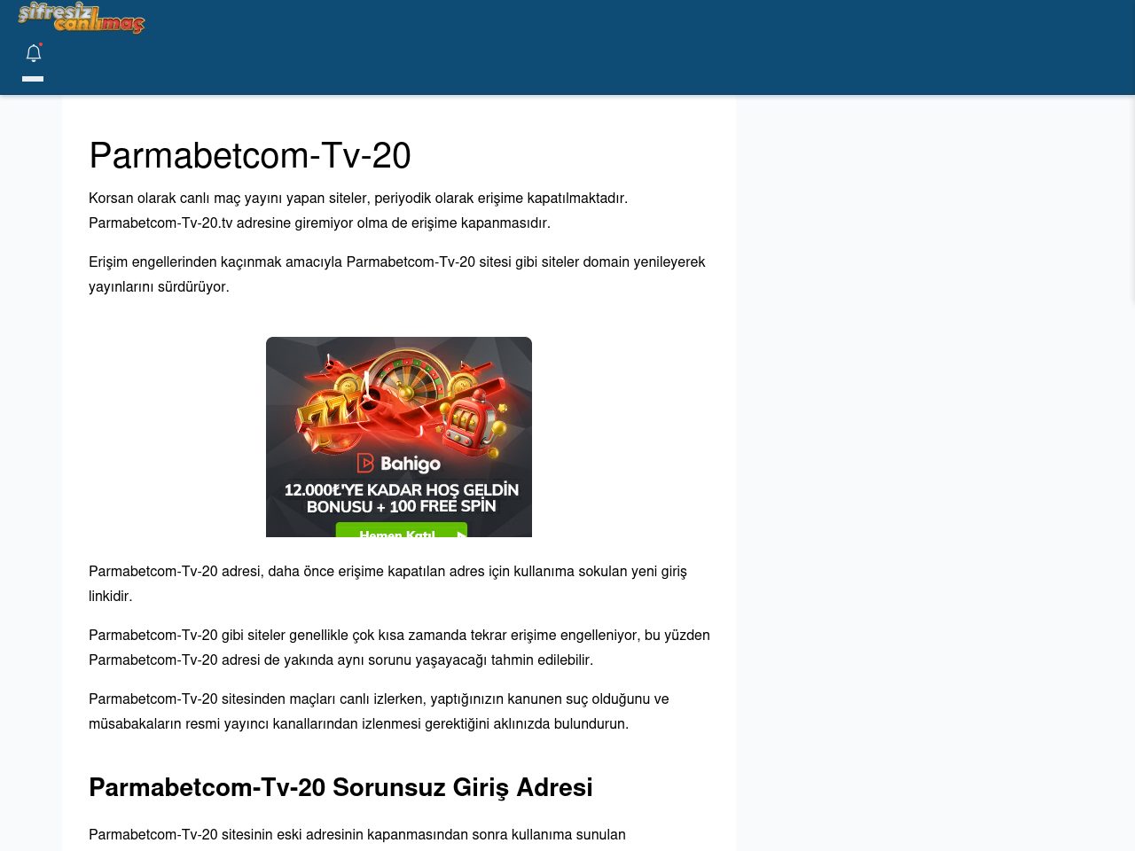 Parmabetcom-Tv-20 Güncel Giriş - Şifresiz canlı maç izle