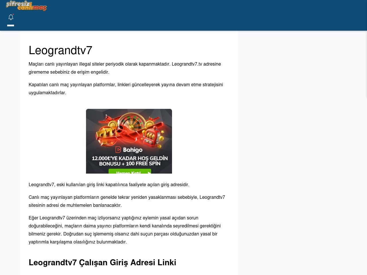 Leograndtv7 Canlı Maç - Şifresiz canlı maç izle