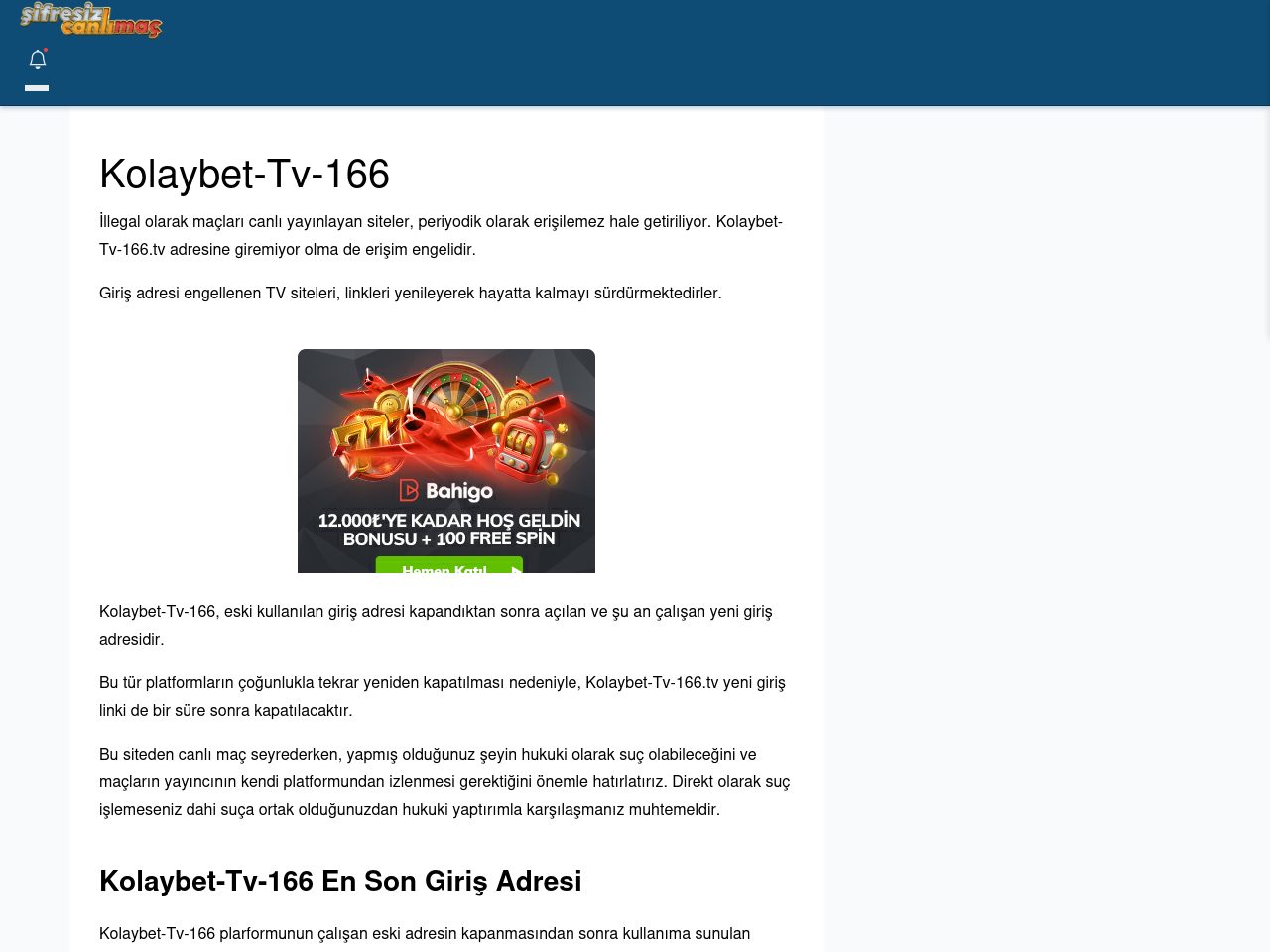 Kolaybet-Tv-166 Canlı Maç İzle - Şifresiz canlı maç izle