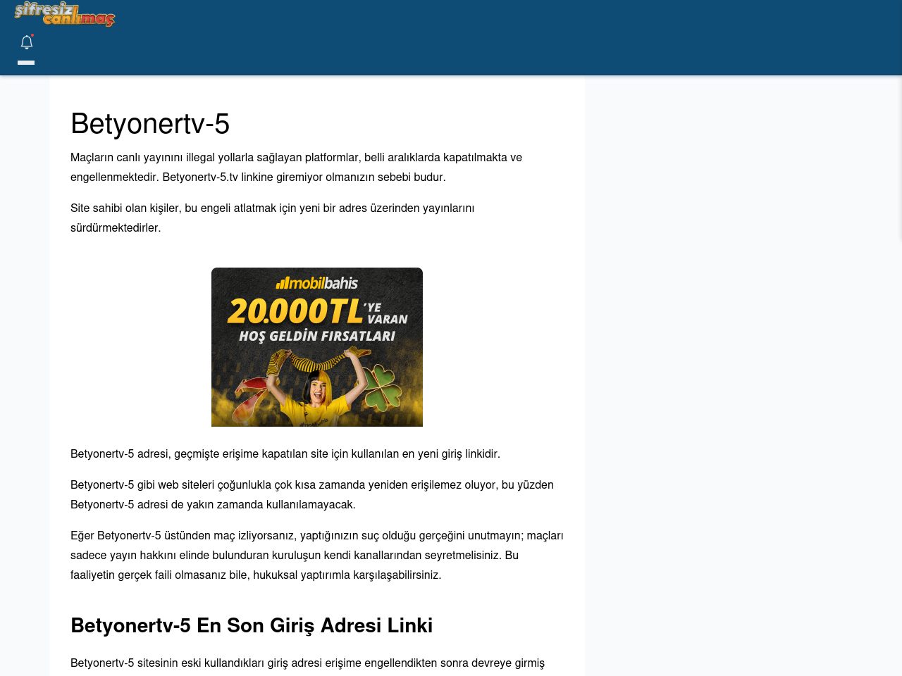 Betyonertv-5 Canlı Maç - Şifresiz canlı maç izle