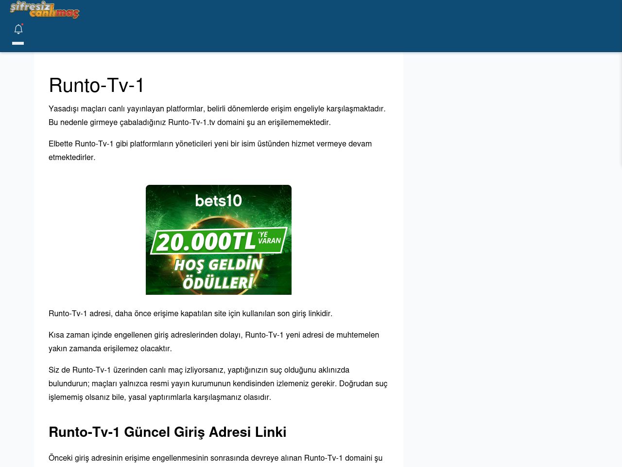 Runto-Tv-1 Canlı Maç İzle - Şifresiz canlı maç izle