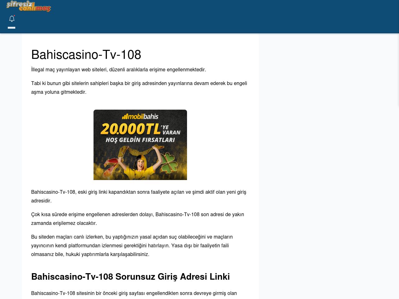 Bahiscasino-Tv-108 Giriş Linki - Şifresiz canlı maç izle