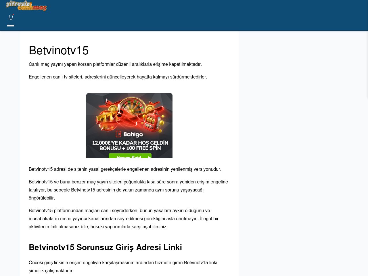 Betvinotv15 Canlı Maç - Şifresiz canlı maç izle