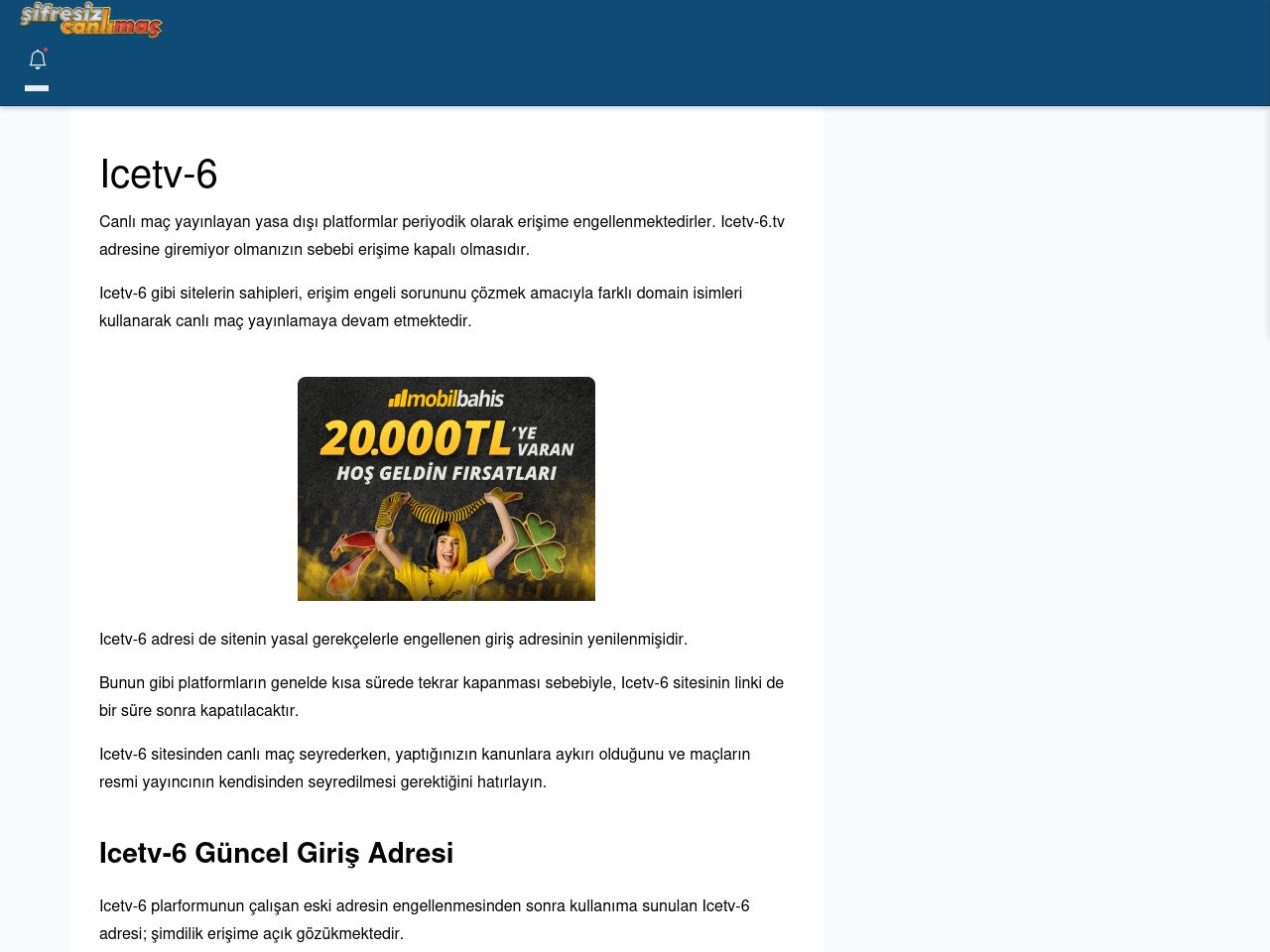 Icetv-6 Giriş Linki - Şifresiz canlı maç izle