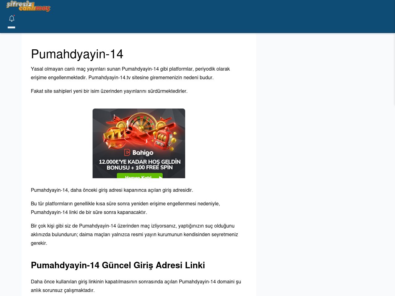 Pumahdyayin-14 Canlı Maç - Şifresiz canlı maç izle