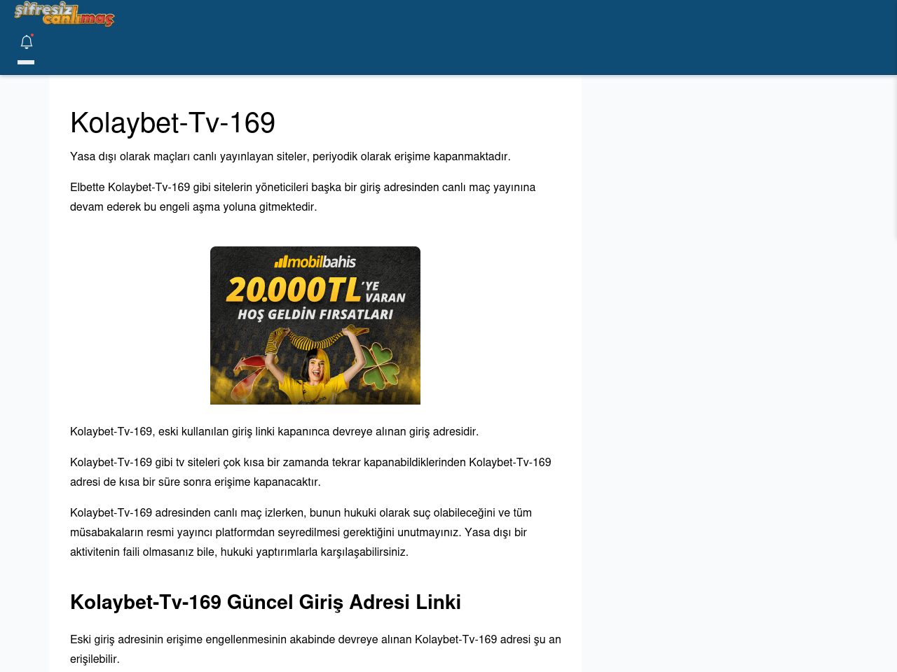 Kolaybet-Tv-169 Maç İzle - Şifresiz canlı maç izle
