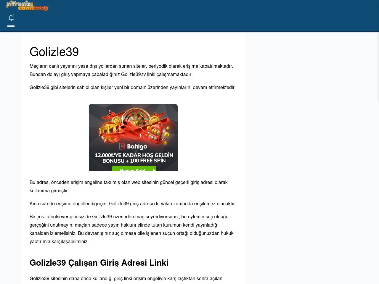 Golizle39 Giriş Linki - Şifresiz canlı maç izle