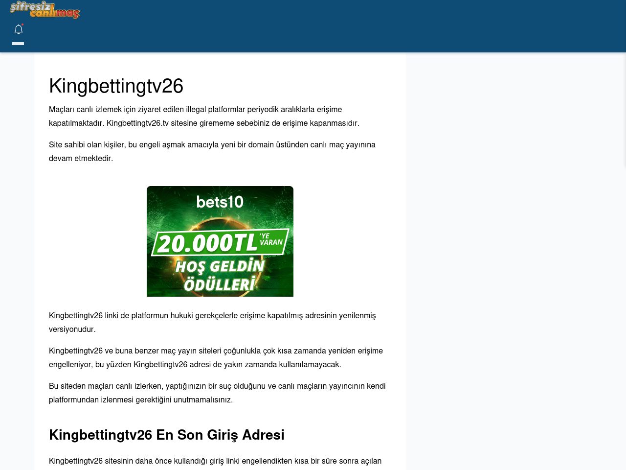 Kingbettingtv26 Maç İzle - Şifresiz canlı maç izle