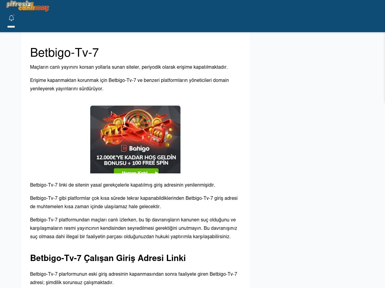 Betbigo-Tv-7 Maç İzle - Şifresiz canlı maç izle