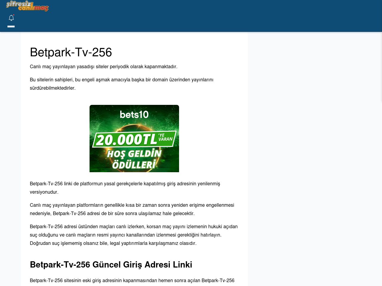 Betpark-Tv-256 Giriş Linki - Şifresiz canlı maç izle