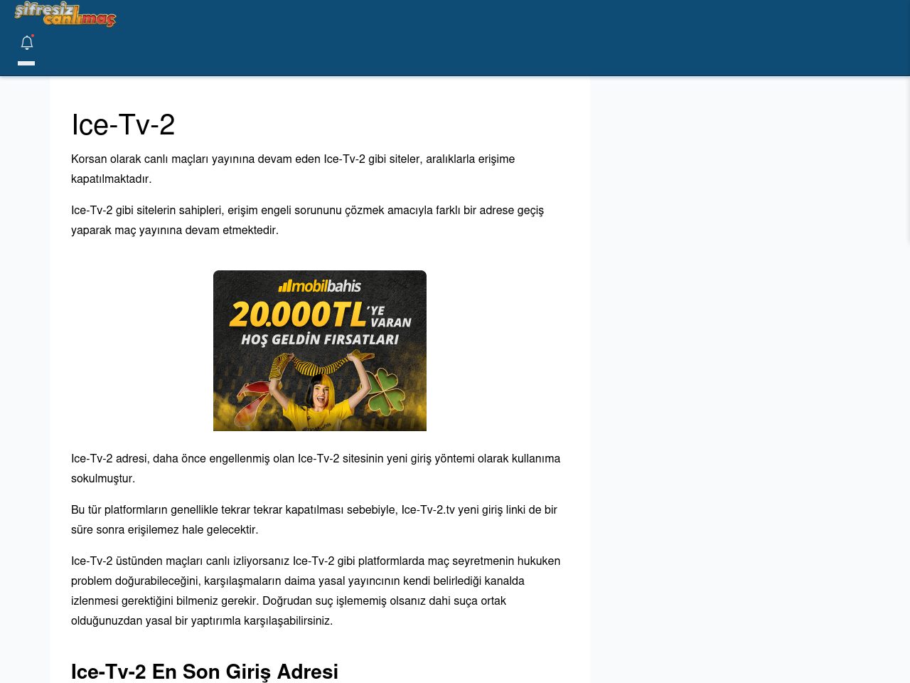 Ice-Tv-2 Canlı Maç - Şifresiz canlı maç izle