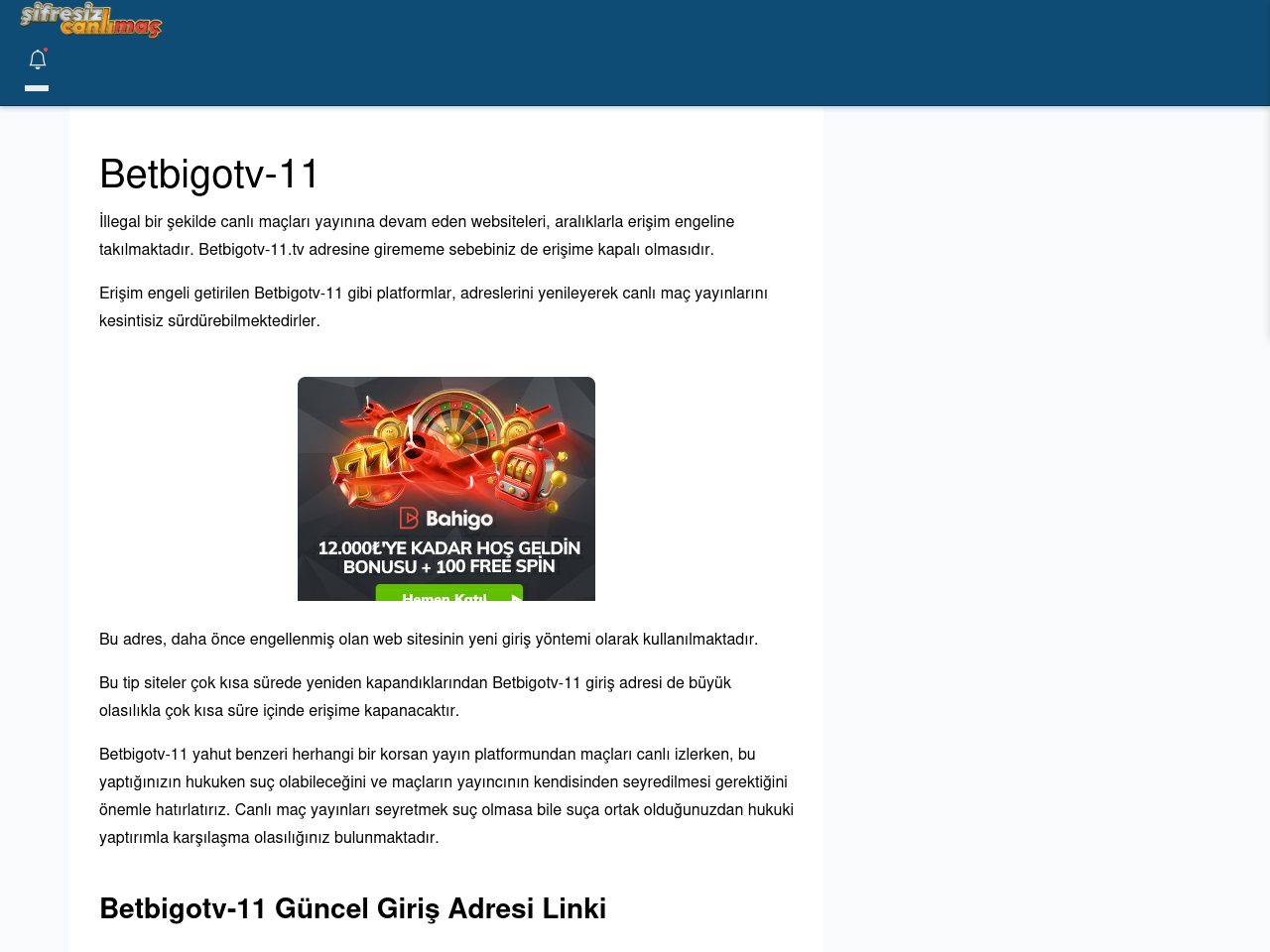 Betbigotv-11 Maç İzle - Şifresiz canlı maç izle