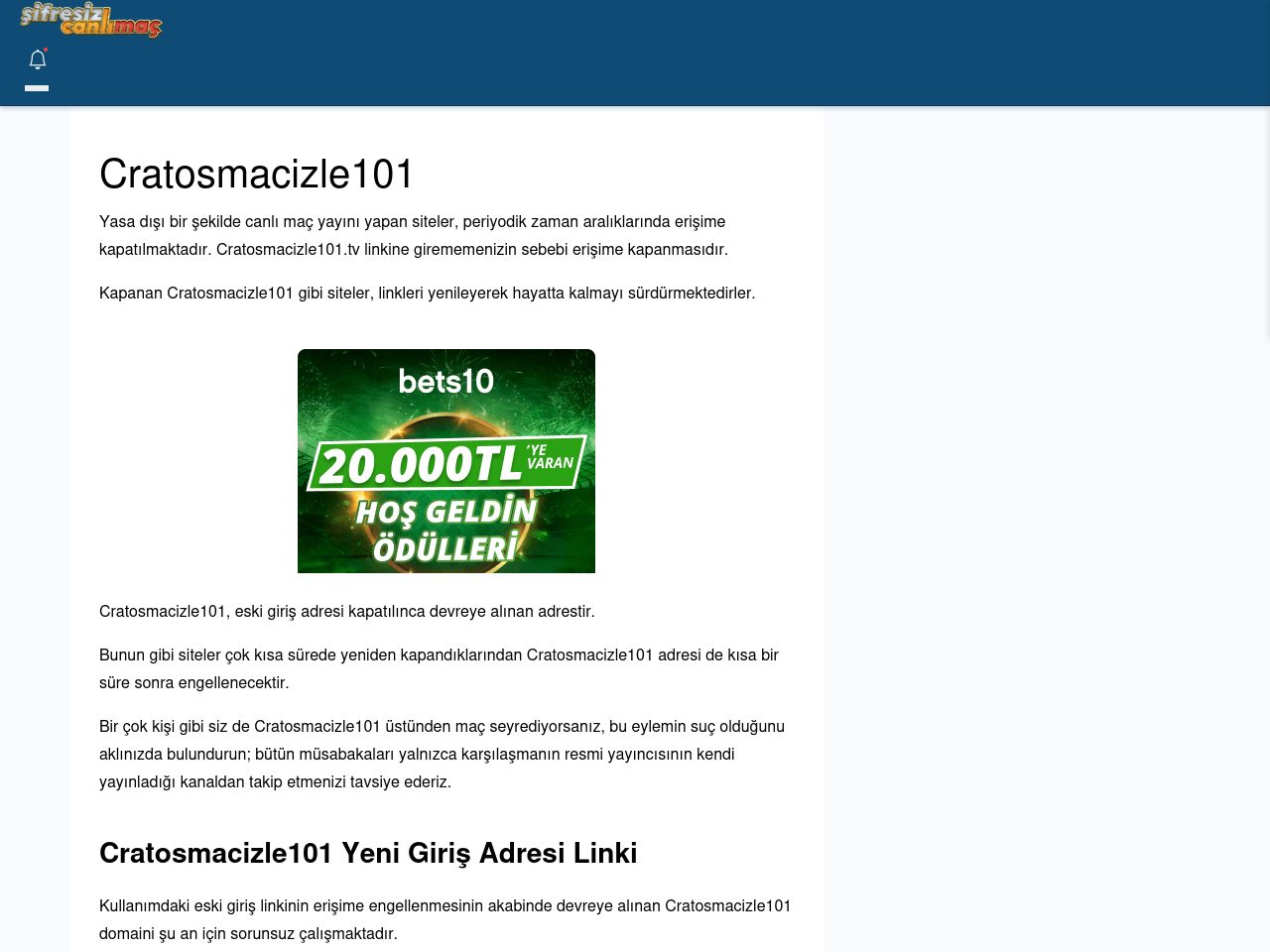 Cratosmacizle101 Maç İzle - Şifresiz canlı maç izle