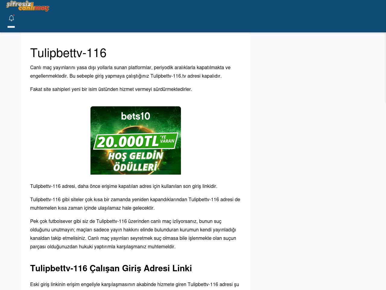 Tulipbettv-116 Canlı Maç - Şifresiz canlı maç izle